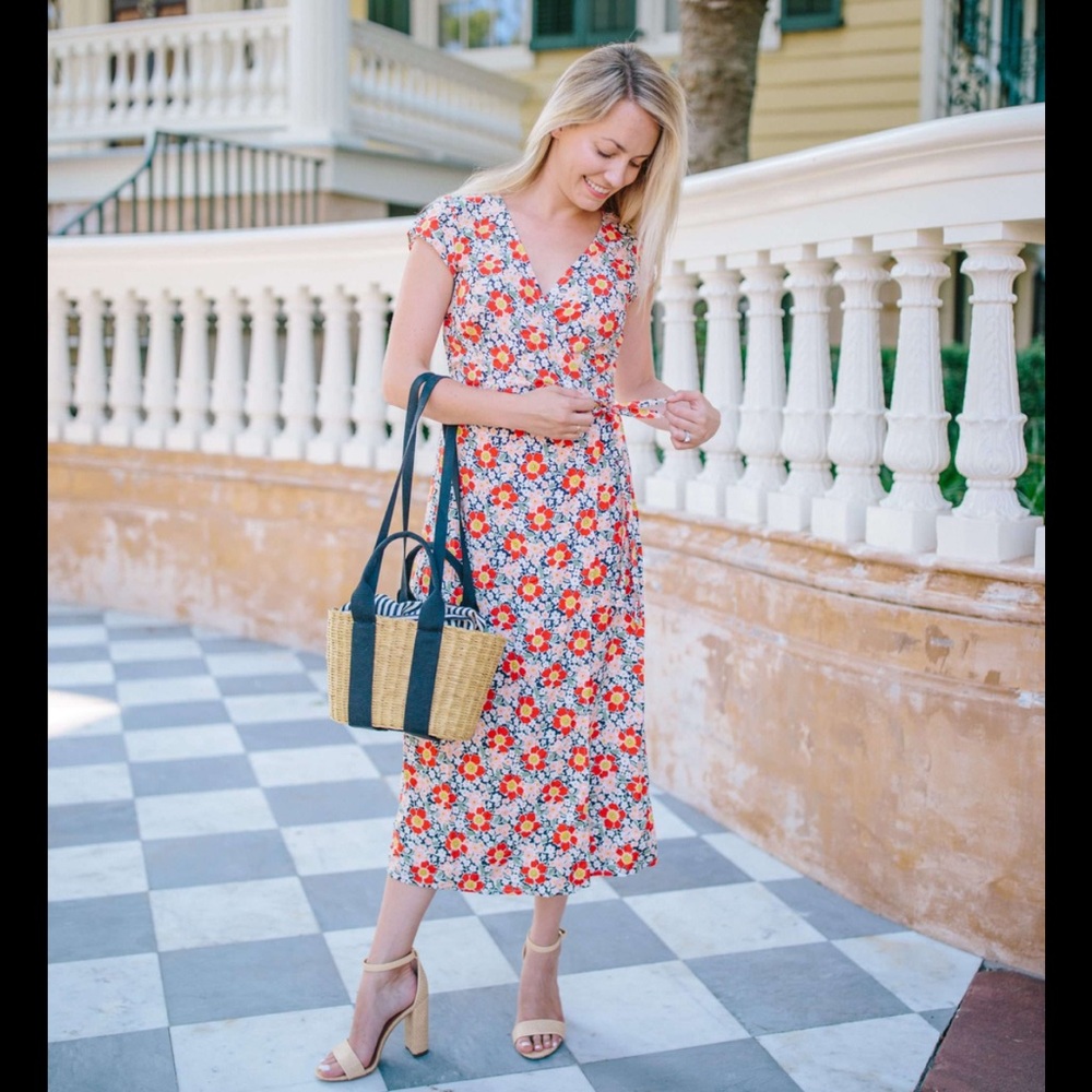 J. Crew Colorful Floral Midi Wrap Dress Size Small